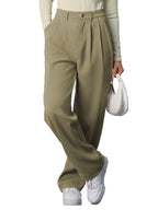 The Souled Store Korean Pants 3.0: Forest Green Women and Girls Buttoned Solid Polyester Straight Fit Casual Korean Pants