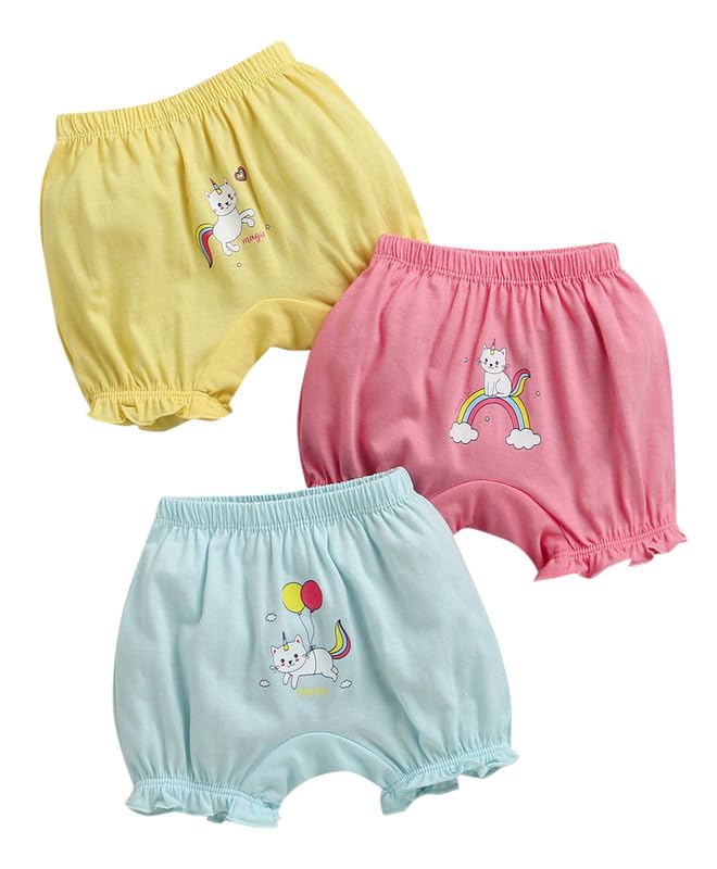 Bumzee Girls Cotton Regular Fit Bloomers Yellow & Pink - 12-18 Months (Peb10640D-Ylw)