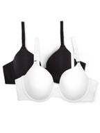 Fruit of the Loom Women's Smooth Cotton T-Shirt Bra-Ultra-Soft, Flexible, and Invisible Under Tees, White/Black Hue, 36D