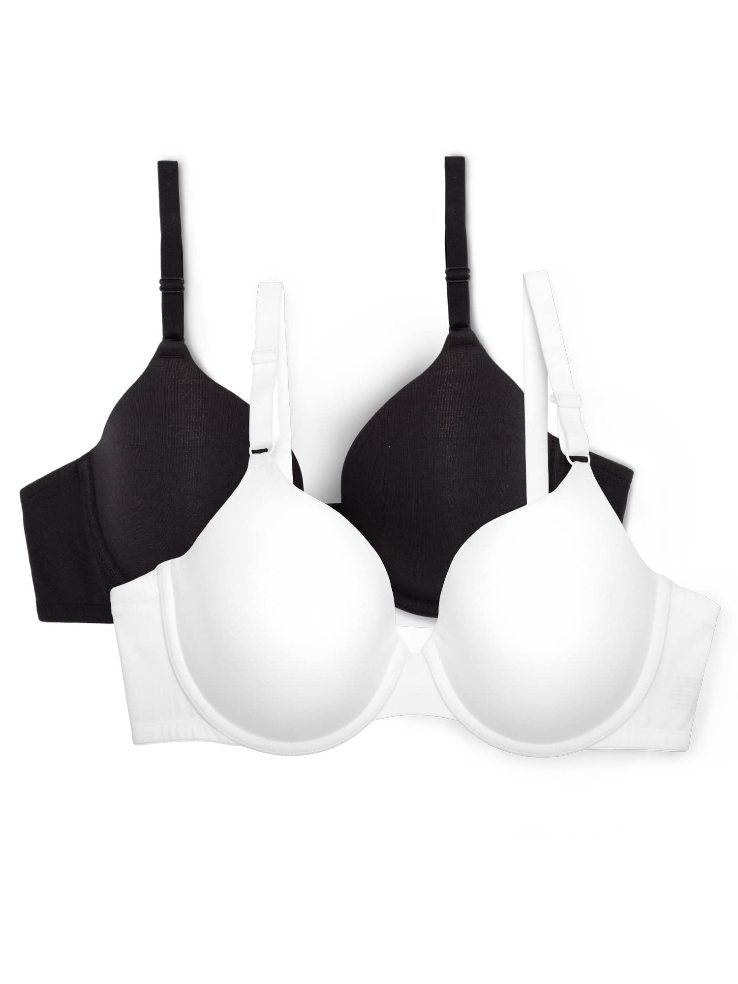 Fruit of the Loom Women's Smooth Cotton T-Shirt Bra-Ultra-Soft, Flexible, and Invisible Under Tees, White/Black Hue, 36D