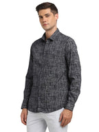 Turtle Men 100% Cotton Navy Prints Slim Fit Casual Shirt