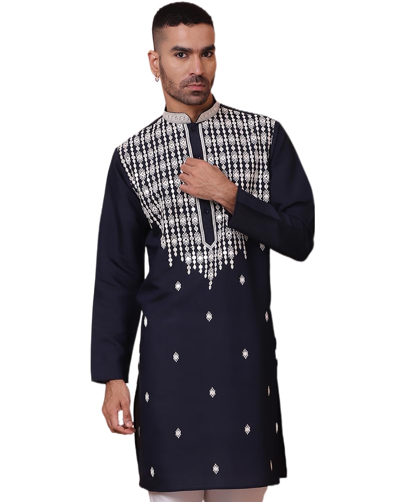 Jompers Mens Embroidered With Mirror Work Silk Kurta