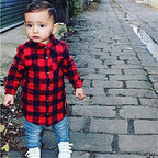 Toddler Girls Boy Clothes Plaid Flannel Long Sleeve T-Shirt Tops Kid Christmas Outfits(3-4T) Red-a