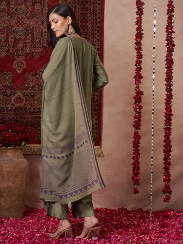 ANNI DESIGNER Womens Rayon Viscose Solid Straight Kurta with Pant & Dupatta (Raja Saab Green-VKS14_3XL_Green_XXX-Large)