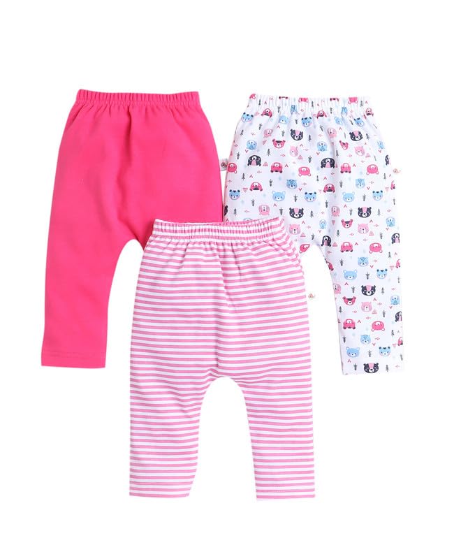 BUMZEE Dark Pink & White Baby Girls Diaper Pants/Leggings/Pyjamas Pack of 3 Age - 0-3 Months (Peb9452B-dpk.wht)