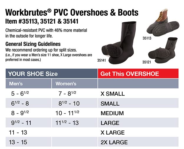TINGLEY Rubber 35121 WorkBrutes PVC 10-Inch Overshoe with Button, Black (Made from PVC), X-Large/11 - 13 W US