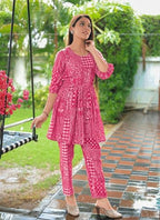 Shienzy Cotton Blend Geometric Regular Women'S Kurtas & Kurtis