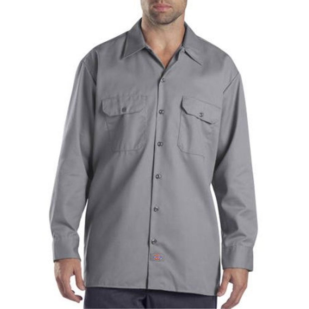Dickies Mens Long Sleeve Work Shirt, Silver, Small