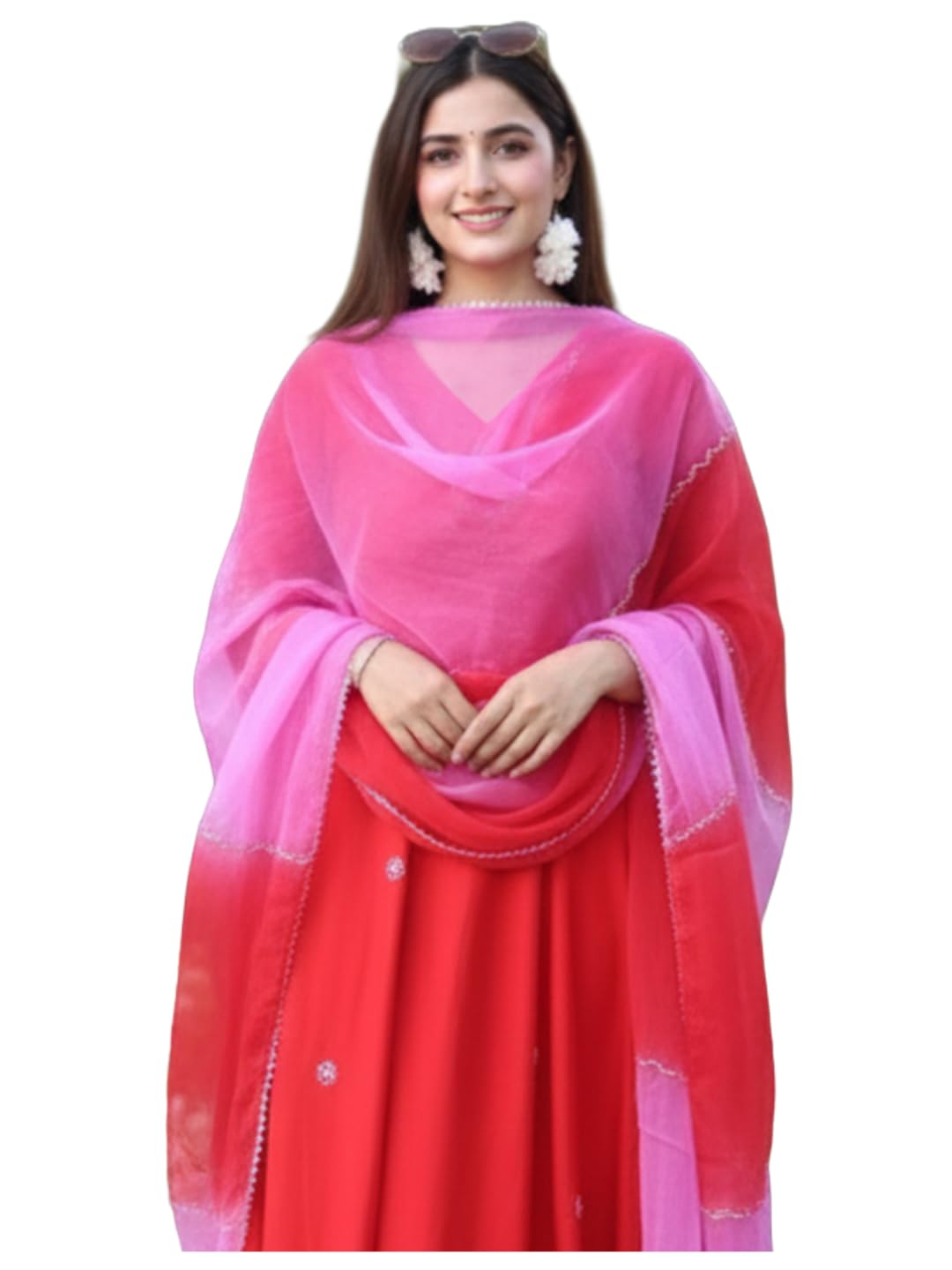 ANNI Designer Womens Rayon Viscose Anarkali Embroidered Kurta with Pant & Dupatta (GSK-RED-VKS07_XL_RED_X-Large)