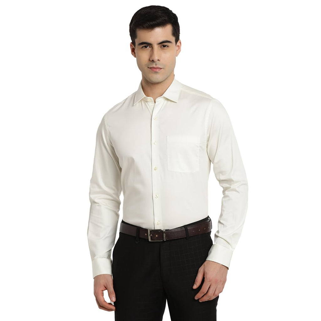 Turtle Men 100% Cotton Cream Solid Regular Fit Formal Shirt