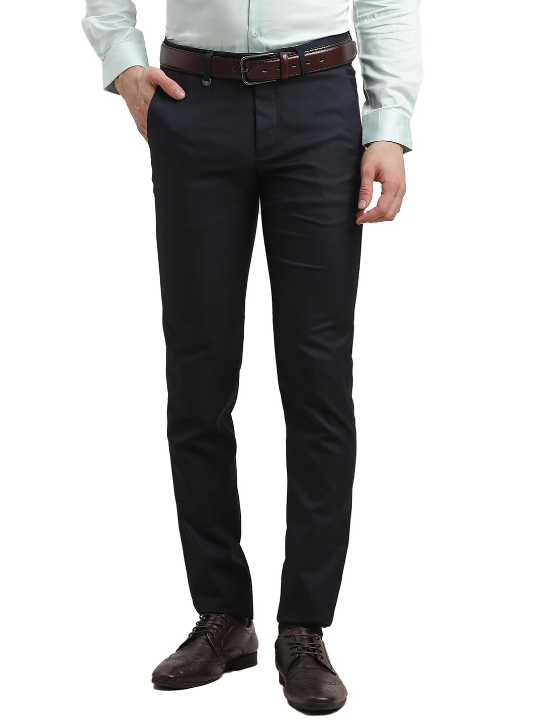 Turtle Men Poly Viscose Striped Ultra Slim Fit Navy Formal Trouser