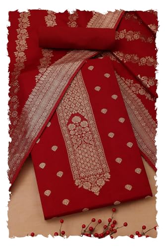 Soch Women Russian Silk Zari Woven Unstitched Dress Material with Zari Woven
