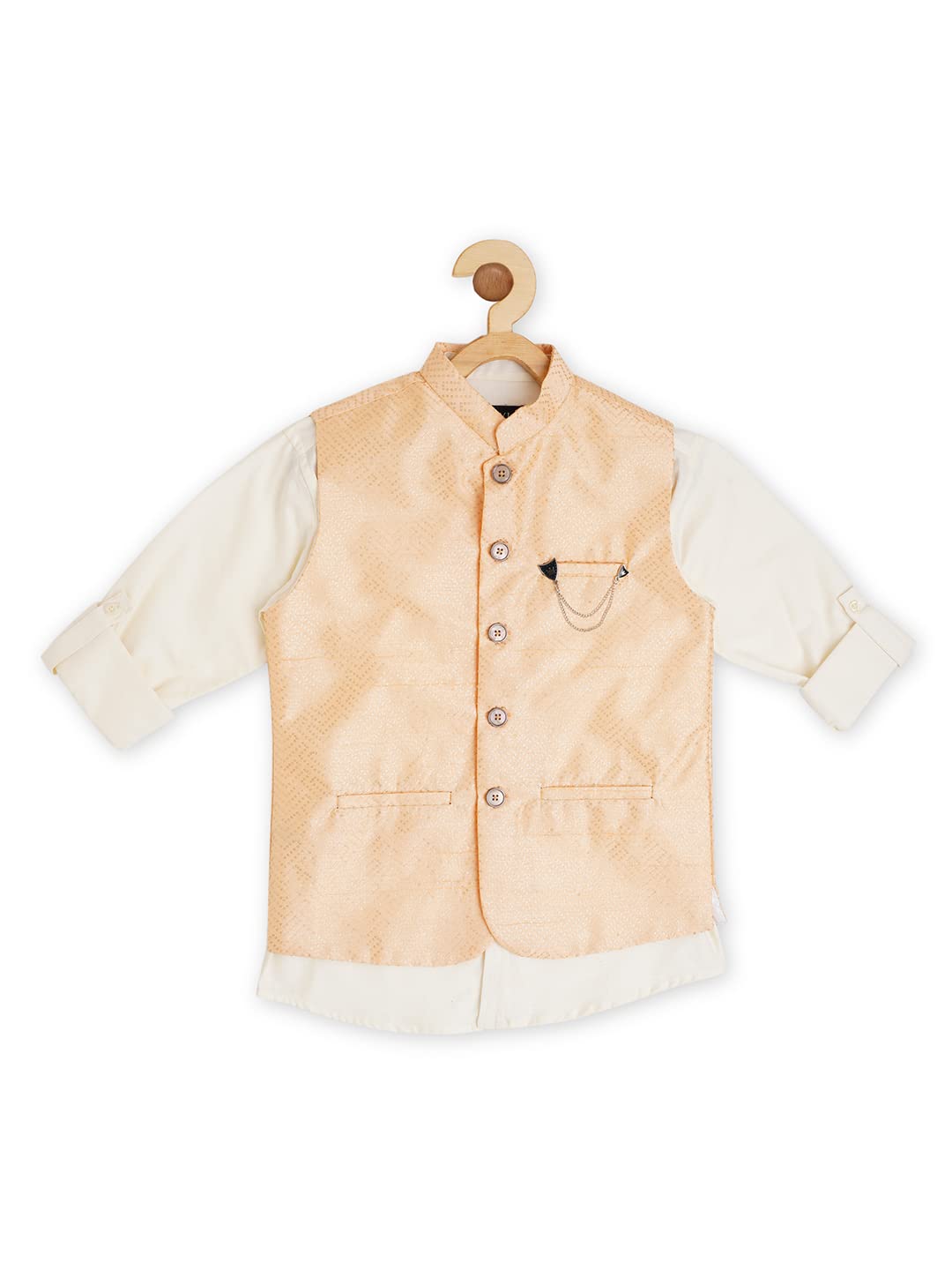Cavio Boys Peach Embellished Nehru Jacket With Shirt (1415 Years) 14-15