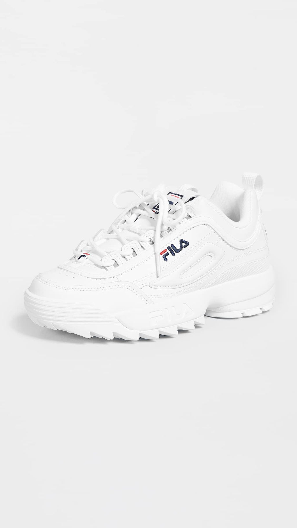 Fila Women's Disruptor II Premium Comfortable Sneakers, White/Navy/Red, 10