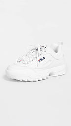 Fila Women's Disruptor II Premium Comfortable Sneakers, White/Navy/Red, 10