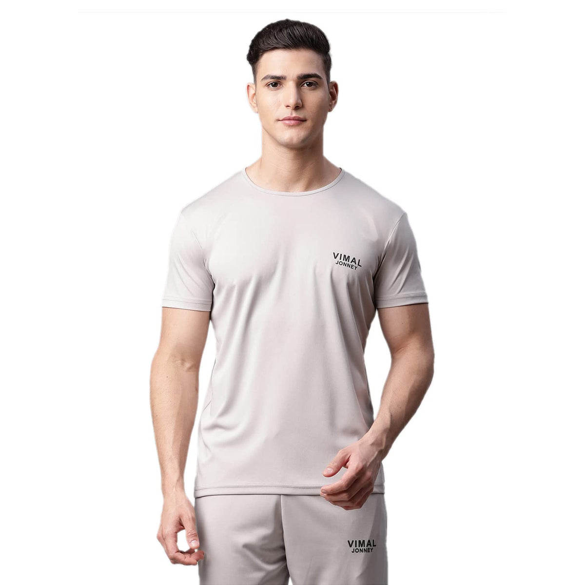 Mack Jonney Men Polyester Blend Regular Fit Dryfit Lycra Solid Light Grey TShirt (Pack Of 1)Dryfit_T_L.Grey_01L