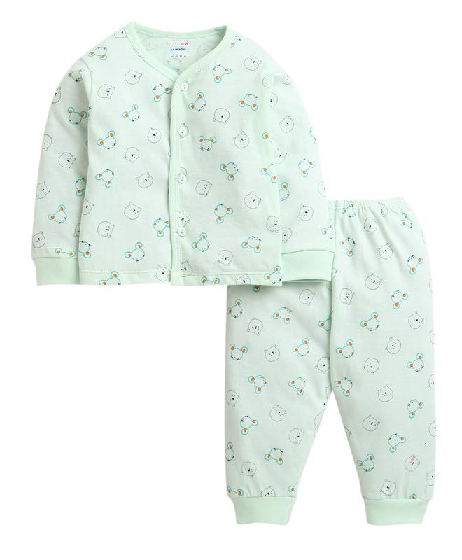 BUMZEE Green Baby Girls Full Sleeves Cotton Jabla & Pyjama Set Age - New Born (Peb9860A-grn)