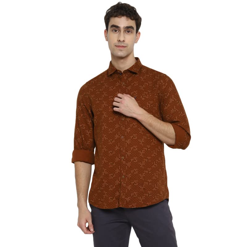 Turtle Men Brown Cotton Printed Slim Fit Shirts