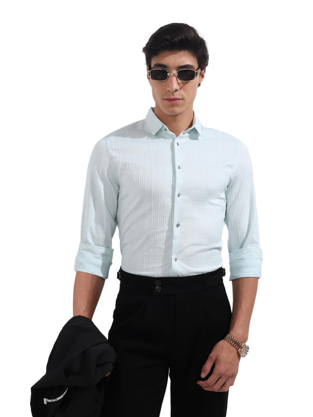 The Indian Garage Co Mens Regular Fit Textured Cutaway Collar Full Sleeves Party Sweater