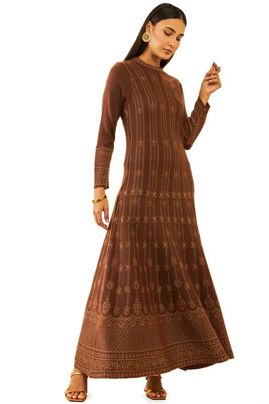 Soch Women Acrylic Ethnic Motifs Pattern Round-Neck Flared Winter Dress