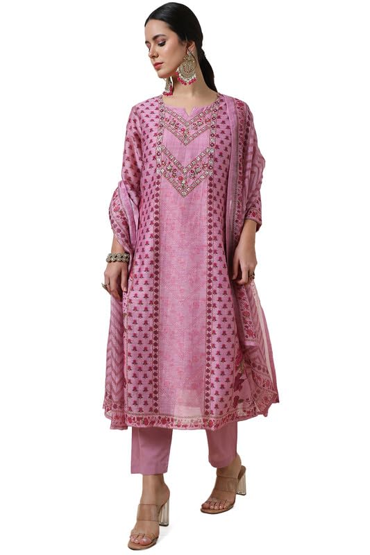 Soch Women Botanical Print Viscose Blend Suit Set with Faux Mirror