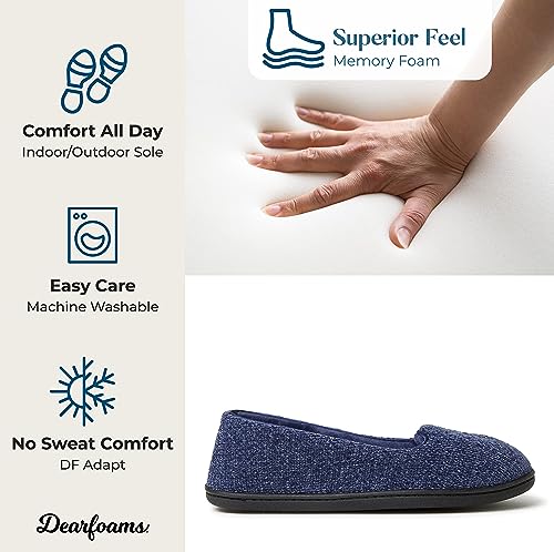 Dearfoams Womens Rebecca Lightweight cozy Memory Foam closed Back Slipper with Wide Widths, Peacoat chenille, 13-14