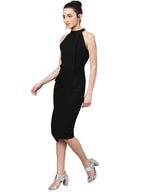 Shasmi Polyester Blend Bodycon Knee-Length WomenS Elegant Halter Neck Pleated Flounce Sleeveless Midi Dress (Dresses For Tops_B