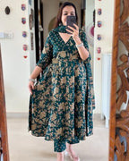 ANNI DESIGNER Womens Rayon Blend Anarkali Printed Kurta with Pant & Dupatta (NAVNEETA Dark Green_3XL_Dark Green_XXX-Large)