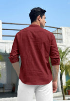 Finivo Fashion MenS Cotton Polyester Blend Solid Regular Fit Full Sleeve Short Kurta Maroon