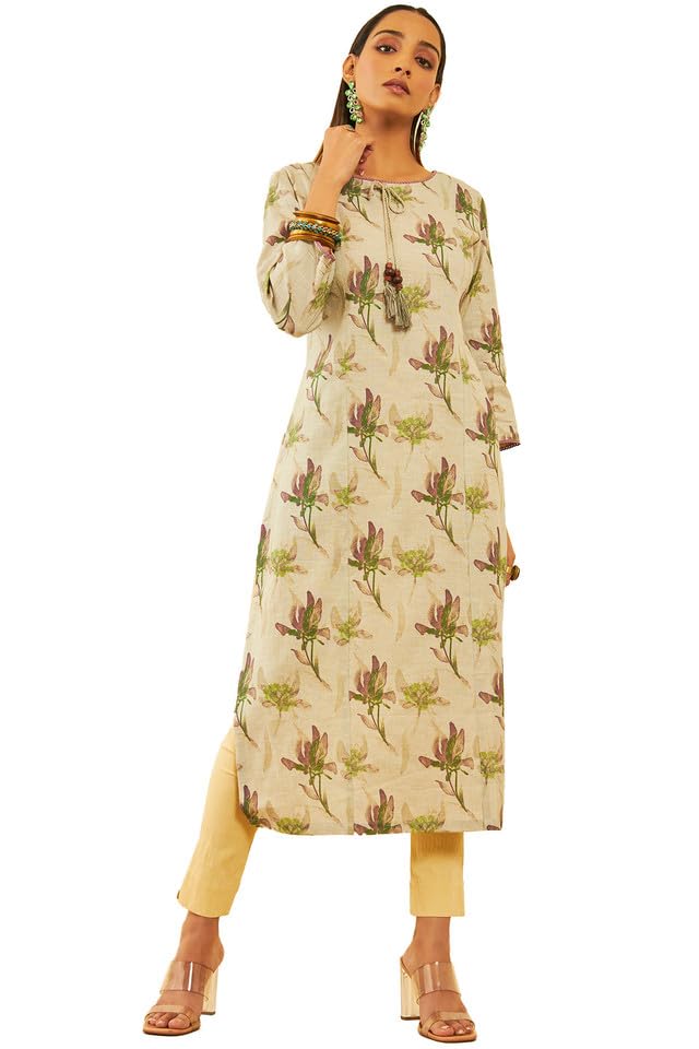 Soch Women & Linen Floral Printed Kurta with Tassels