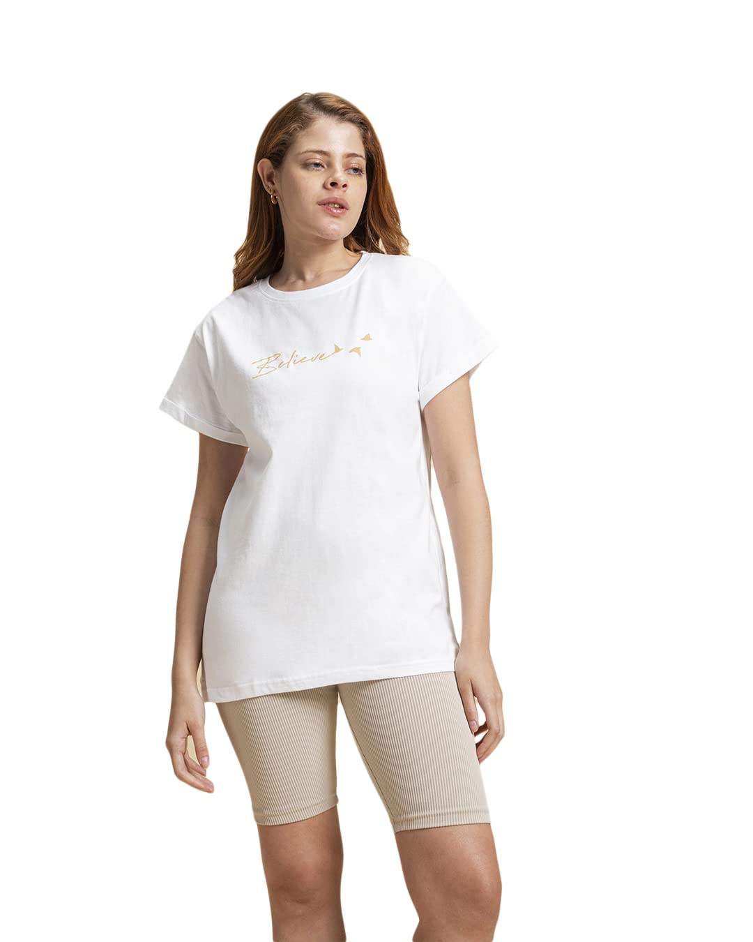 Bewakoof Womens Printed 100% Cotton T-Shirt - Boyfriend Fit, Round Neck, Half Sleeves