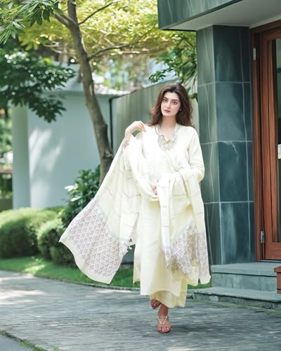 ANNI DESIGNER Womens Rayon Blend Printed Straight Kurta with Pant & Dupatta (Mirai WHITE-VKS02_S_White_Small)