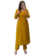 ANNI DESIGNER Women s Straight Embroidered Rayon Blend Kurta with Pants, Sky blue, 44