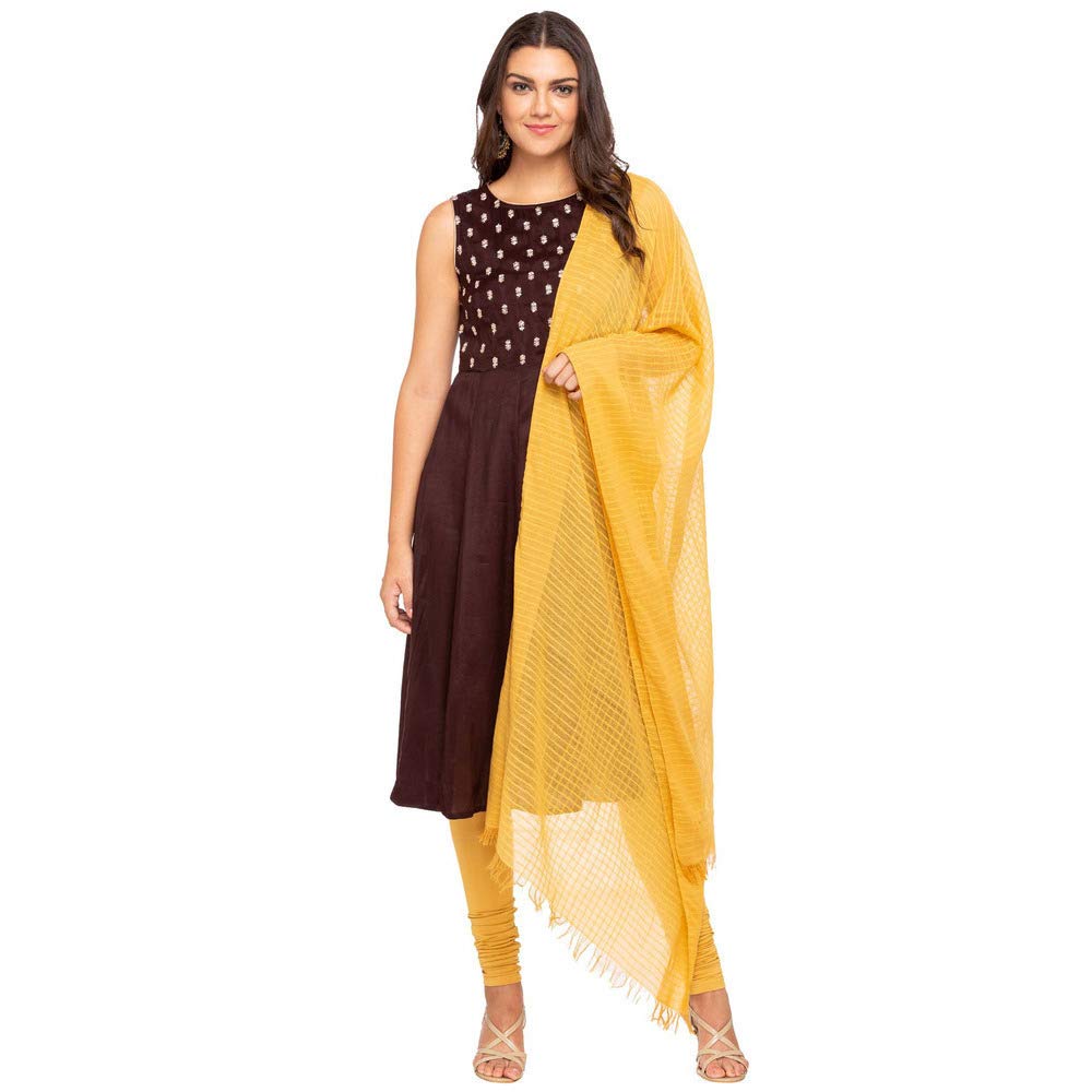 Aurelia Womens Checked Casual Dupatta (Gold_Free Size)