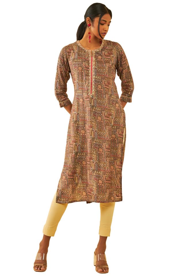 Soch Women Muslin Foil Print Kurta with Zari