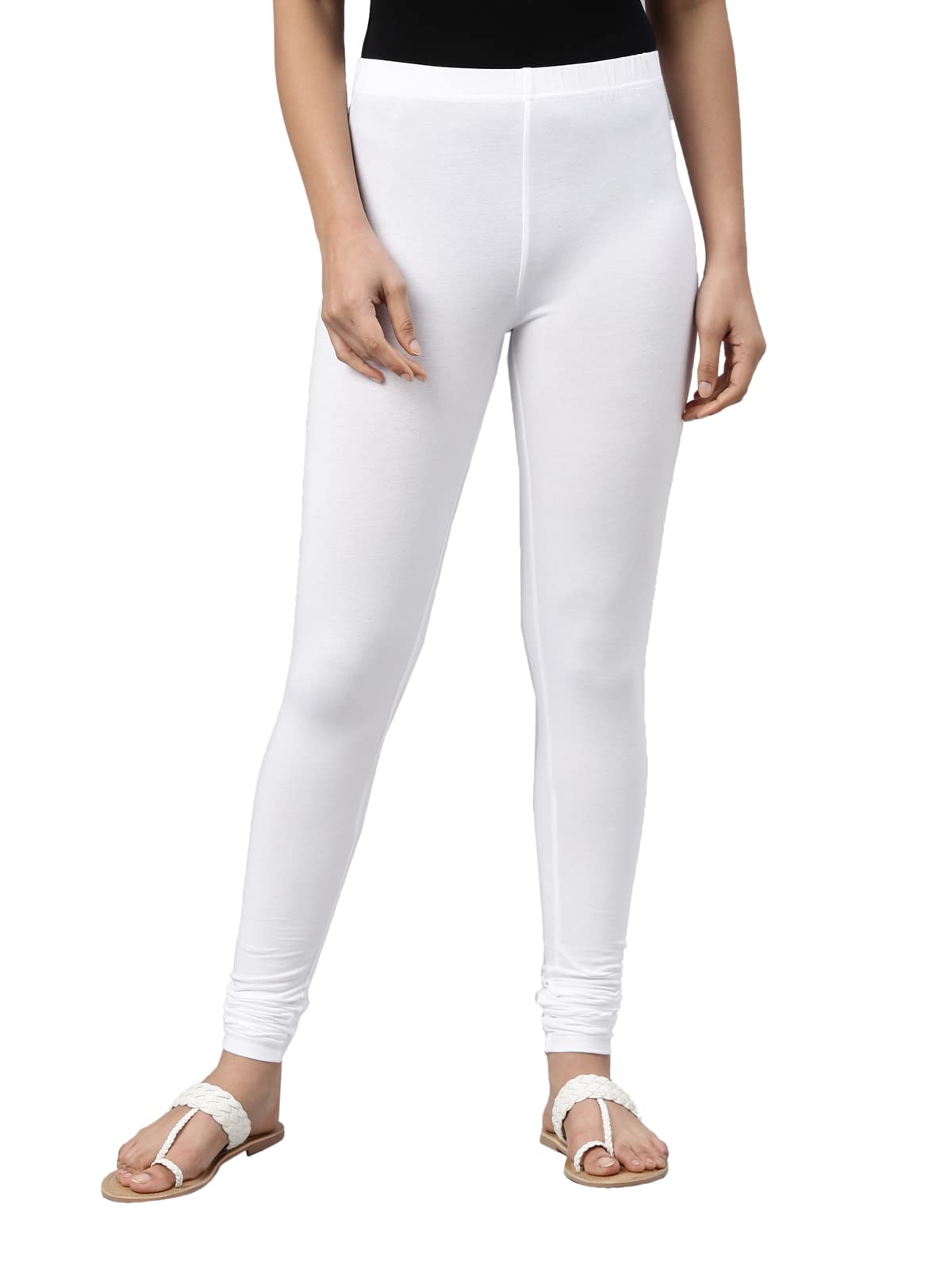 Go Colors Soft Cotton Stretch Churidar For Women | Breathable, Mid Rise, Full Length, White 2