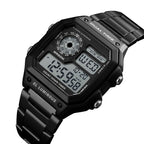 PASOY Men's Digital Multi-Function Watches 2 Time Alarm Stopwatch Countdown Backlight Waterproof Watch (Black)