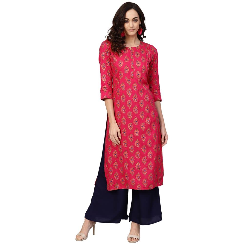 Anubhutee Women'S Rayon Pink Ethnic Motifs Printed Straight Kurta Suit Set With Palazzo