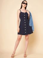 High Star Women'S Cotton Fit And Flare Mini Dresses (Hswdrs23001_Nv_Navy Blue)