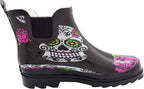 NORTY - Womens Ankle Rain Boots - Ladies Waterproof Winter Spring Garden Boot Skulls Black Size 11