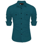 Rebelify MenS Cotton Blend Shirt With Pockets Full Sleeves Collared Neck Solid Pattern Botton Down Closure Relaxed Fit And Stan