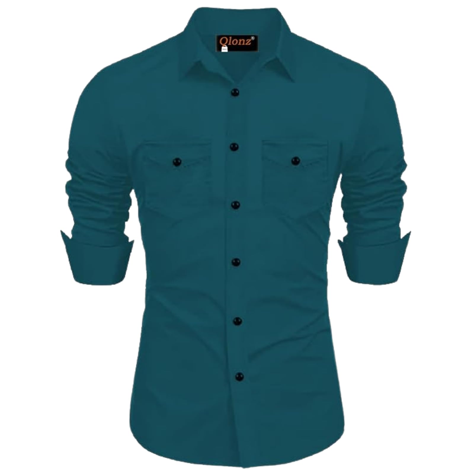 Rebelify MenS Cotton Blend Shirt With Pockets Full Sleeves Collared Neck Solid Pattern Botton Down Closure Relaxed Fit And Stan