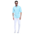 Dennis Lingo Men s Cotton Turquoise Blue Solid Casual Shirt
