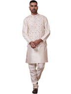 Jompers Mens Sequins And Printed Nehru Jacket With Solid Kurta Pyjama Set