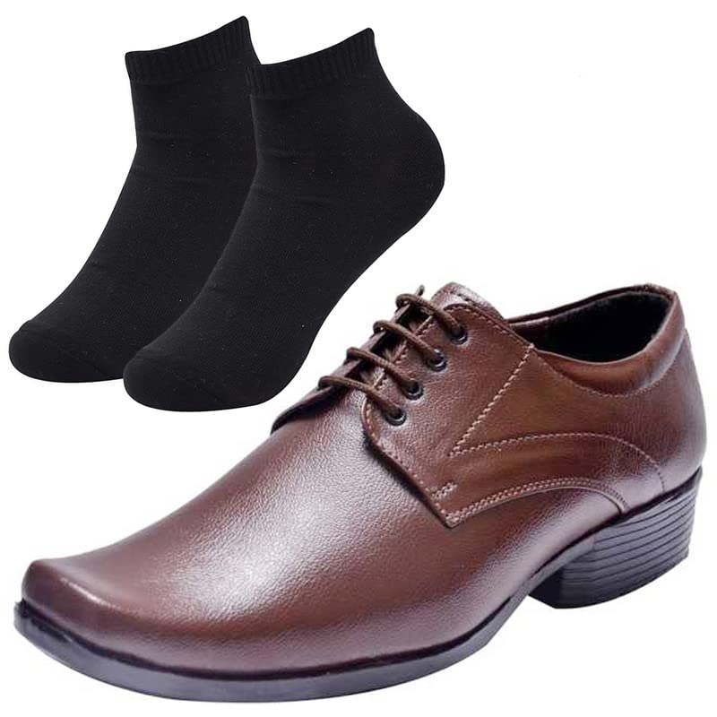 Vitoria l Men Plain Brown Formal Shoes with Black Socks/8 8