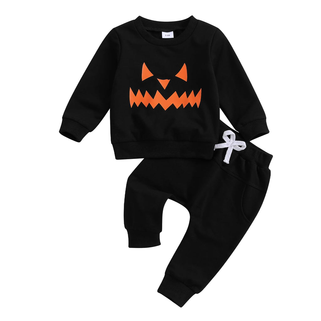 LIOMENGZI Infant Baby Boy Halloween Pants Outfits Long Sleeve Shirts Pumpkin Sweatshirt Pants Infant Fall Winter Clothes Set (Pu