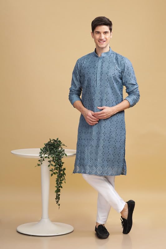 Be Active MenS Traditional Embroidered Lucknowi Design Full Sleeves Kurta || Cotton Kurta For Men || Men Kurta For Wedding || K