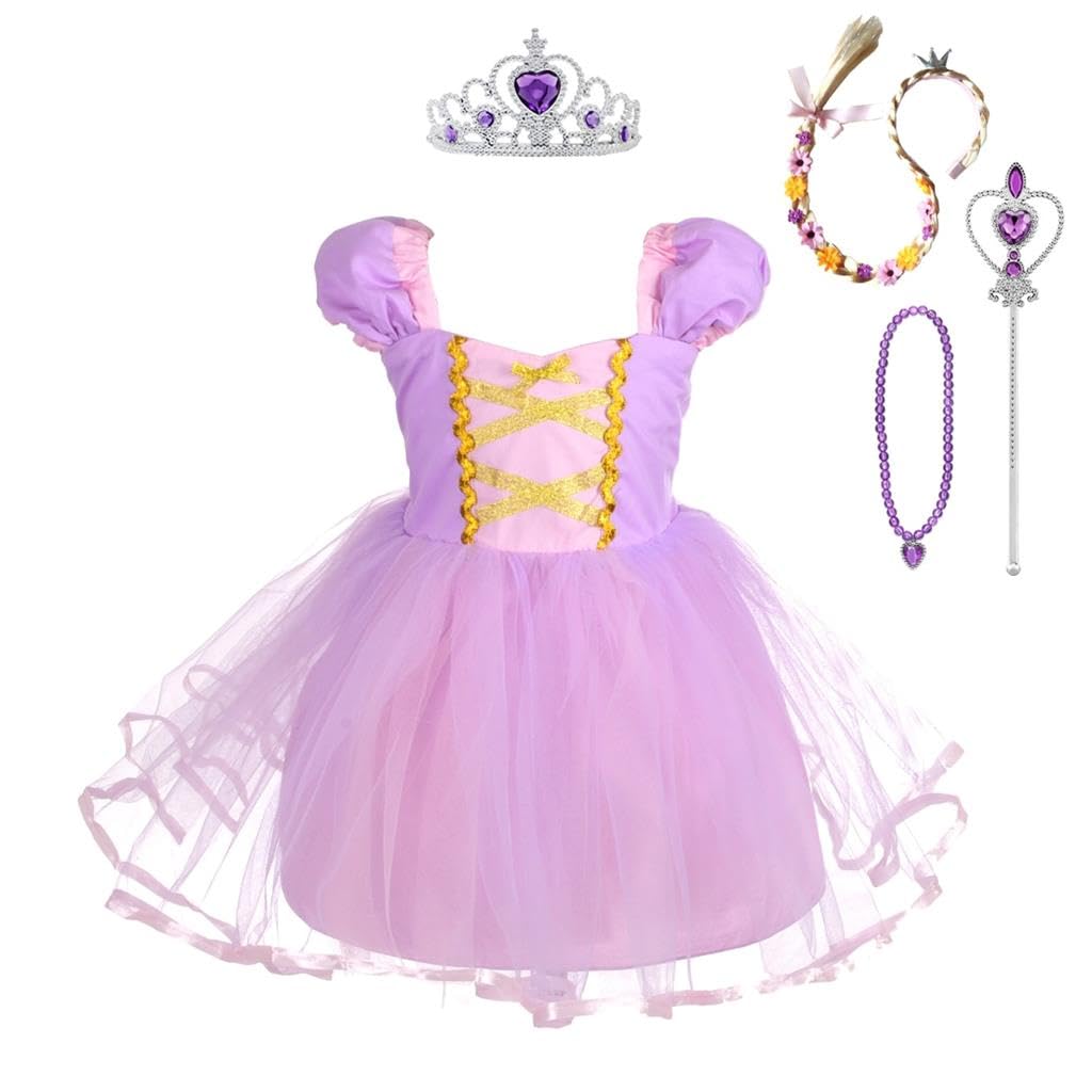 Dressy Daisy Princess Tulle Dress Fancy Party Costume with Crown and Accessories Halloween Birthday Outfit for Toddler Girls Siz