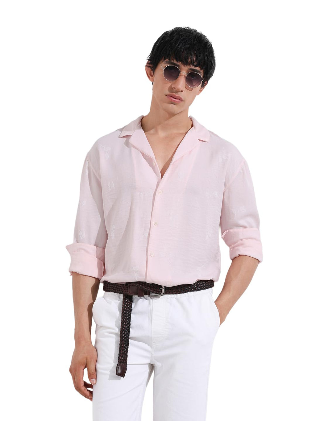 The Indian Garage Co Mens Relaxed Fit Embroidered Cuban Collar Long Sleeves Resort Sweater