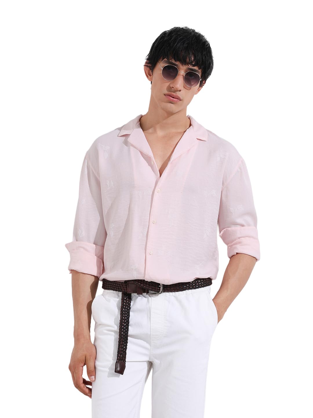 The Indian Garage Co Mens Relaxed Fit Embroidered Cuban Collar Long Sleeves Resort Sweater